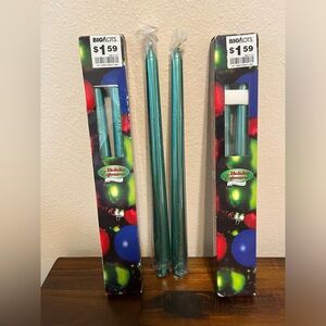 Set of Three Green Metallic Taper Candles